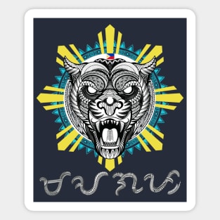 Philippine Sun Tribal line Art Tiger / Baybayin word Maagap (Prompt/Alert) Magnet